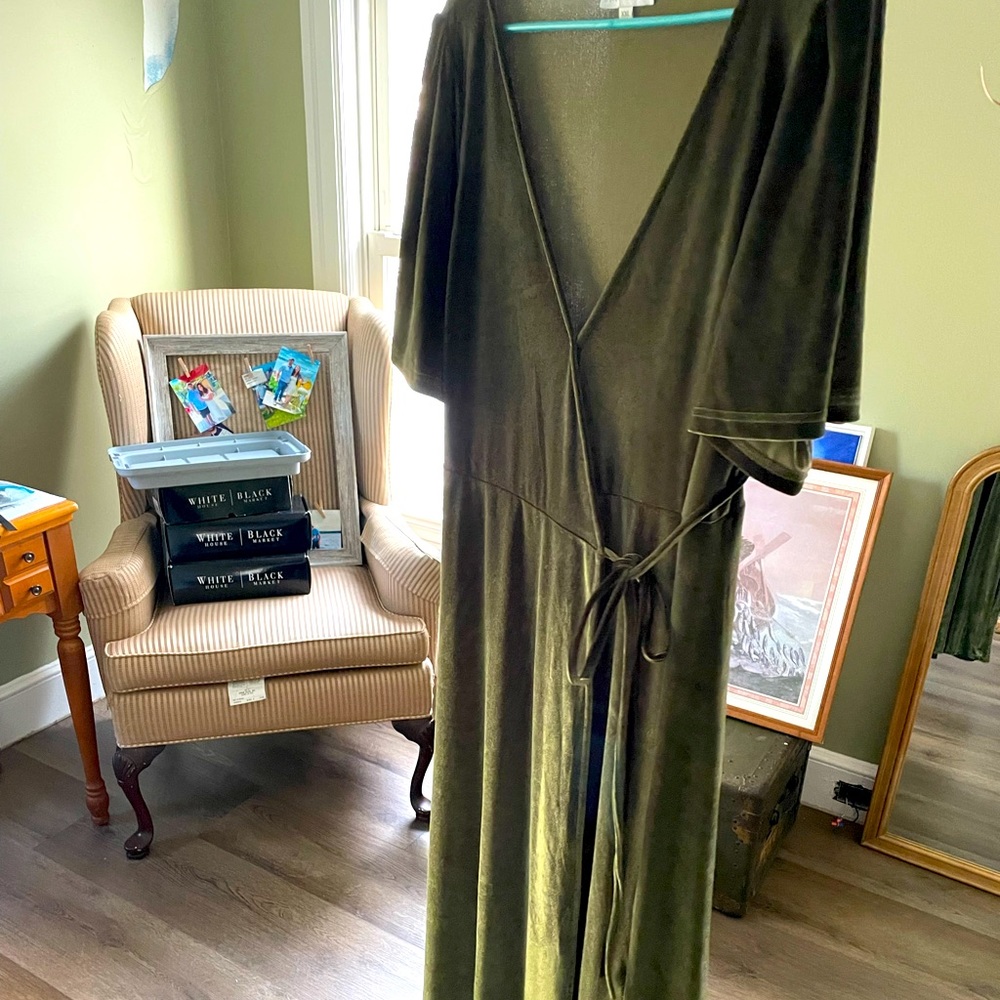 Baltic Born, Olive Green Velvet Maxi Wrap Dress
